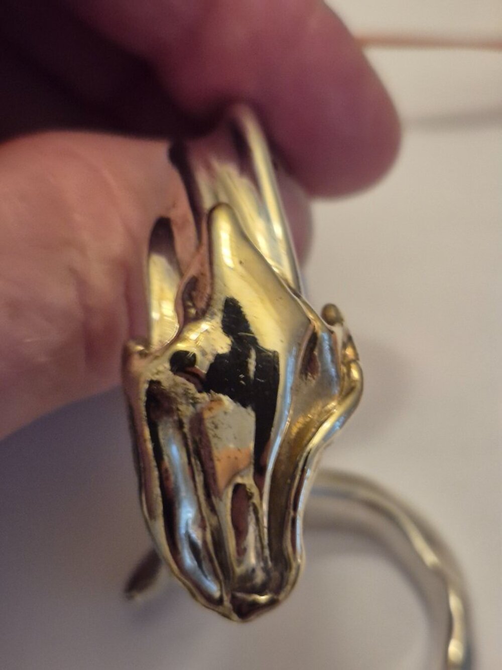 Vintage 1980s Signed JE Electroform 925 Two-Tone Dragon J-Hoop Earrings